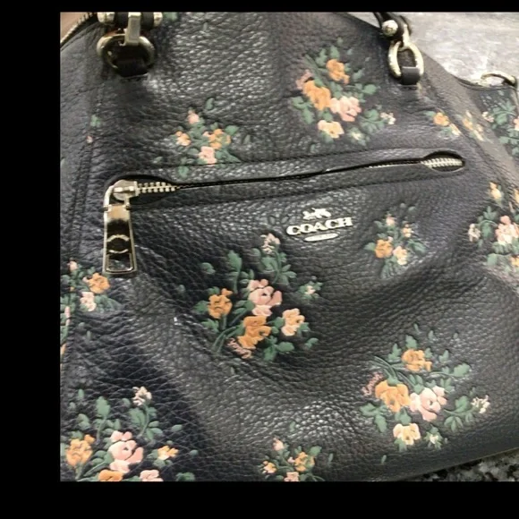 Coach Dark Floral Leather Shoulder Bag - Picture 14 of 16